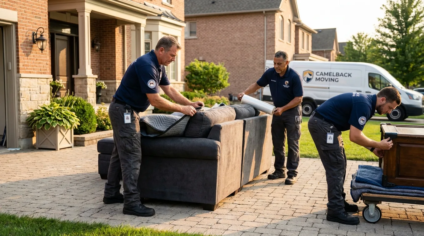 Large estate moving crew wrapping furniture in Huron, CA